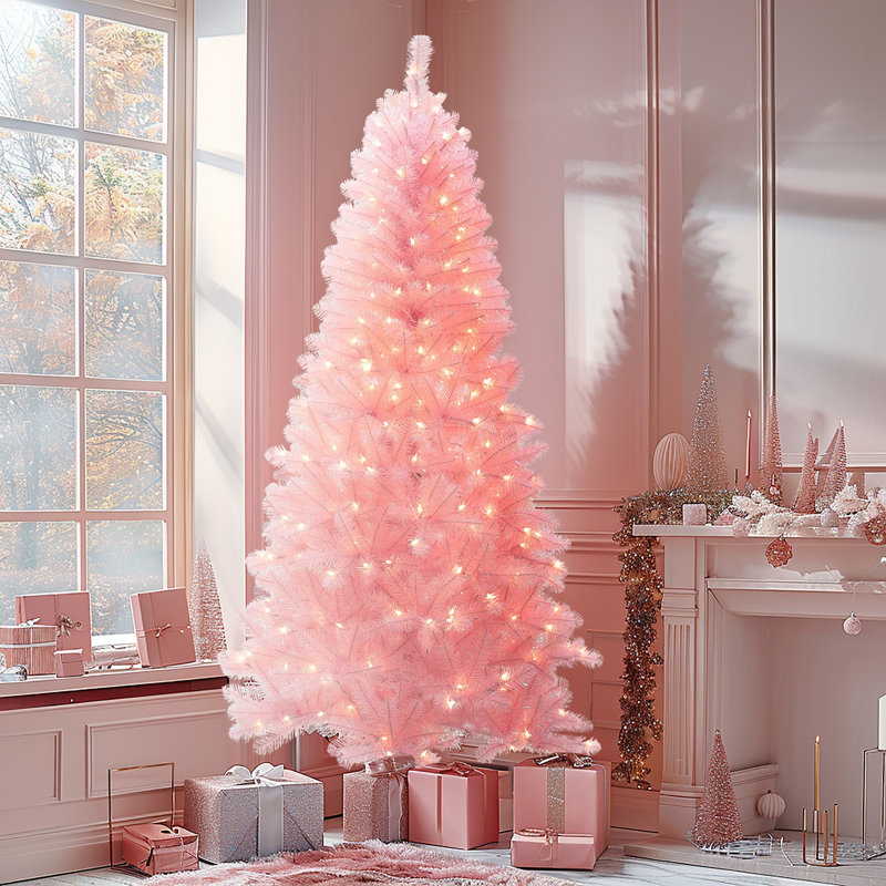 The Holiday Aisle 6.5Ft Pre Lit Pink Full Artificial Christmas Tree Wayfair